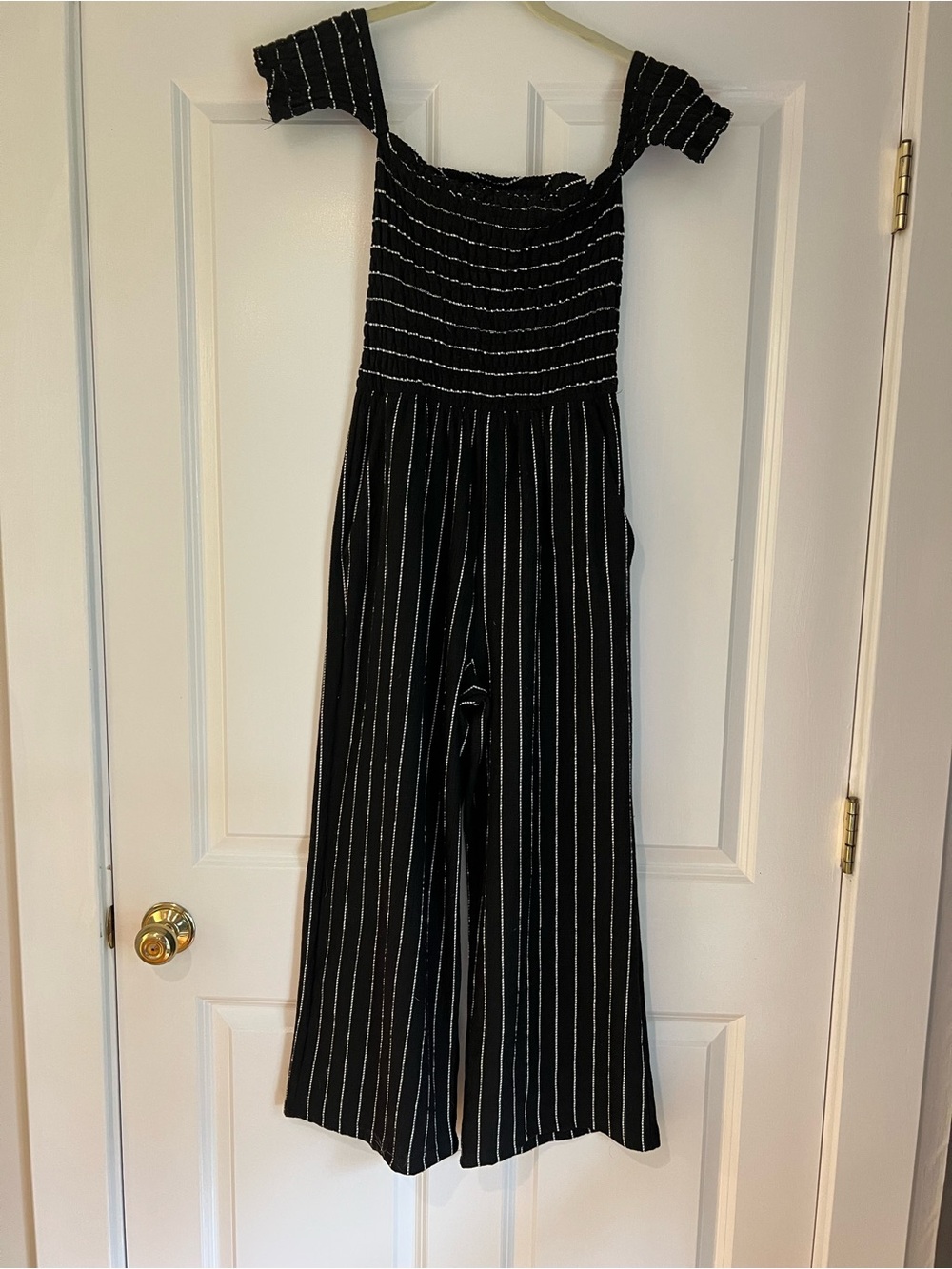 Black Striped Off-Shoulder Jumpsuit